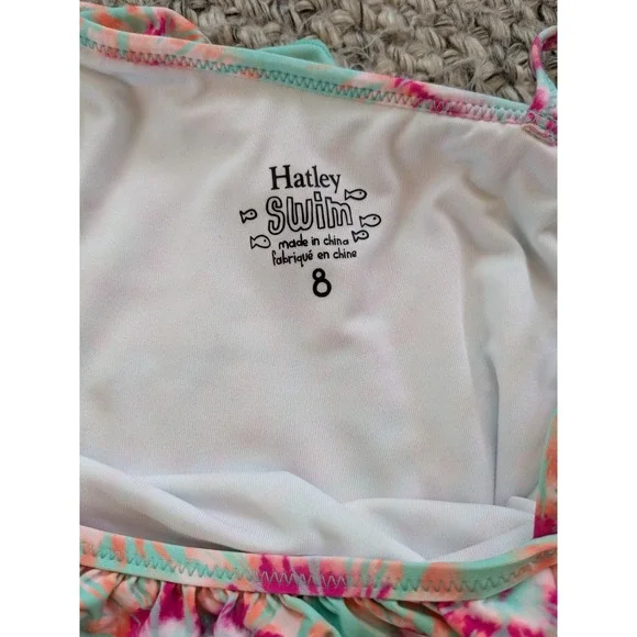 NWT Hatley Swim Rainbow Tie Dye Glow Hearts 1 Piece Swimsuit Ruffle Trim Girls 8 - Picture 7 of 7